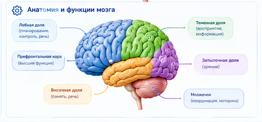 Визуальная схема анатомии мозга